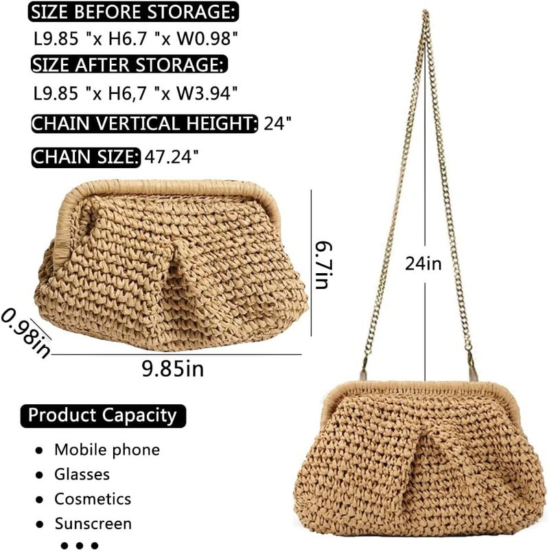 Geelyda Straw Clutch Purses for Women Cloud Dumpling Pouch Straw Crossbody Shoulder Handbag Summer Beach Woven Bag - Image 4